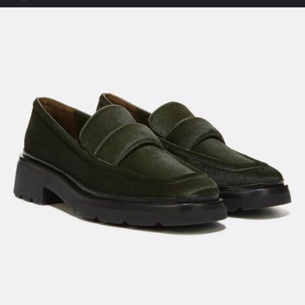 Vince Robin Lug Loafer Chunky Square Toe Pony hair green summer lux casual $400
